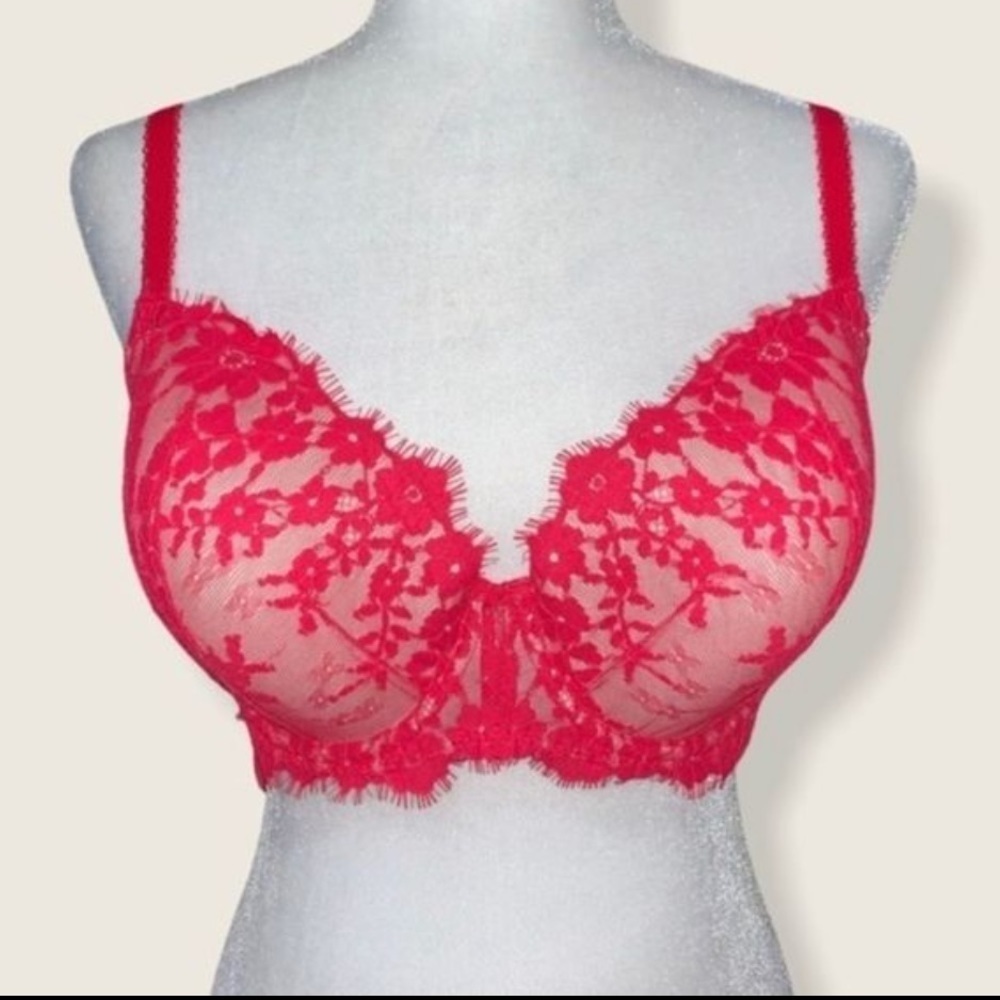 Victoria Secret Dream Angels Lined Demi Bra fuchsia pink Lace Sz 34DDD